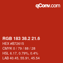 カラーコード: RGB 183 38.2 21.6 | qconv.com