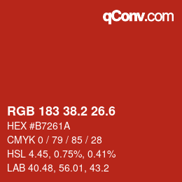 カラーコード: RGB 183 38.2 26.6 | qconv.com
