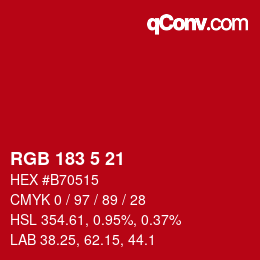 Color code: RGB 183 5 21 | qconv.com