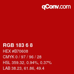 颜色代码: RGB 183 6 8 | qconv.com