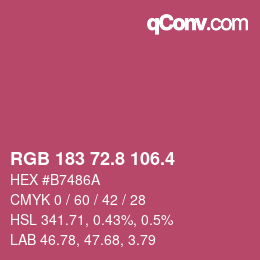 カラーコード: RGB 183 72.8 106.4 | qconv.com