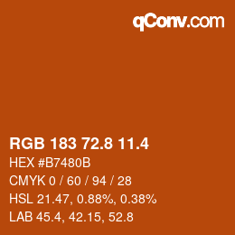 カラーコード: RGB 183 72.8 11.4 | qconv.com