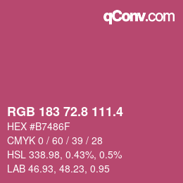 カラーコード: RGB 183 72.8 111.4 | qconv.com