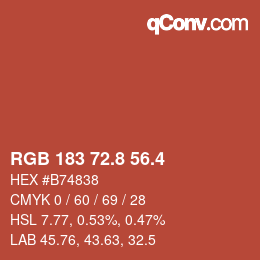 カラーコード: RGB 183 72.8 56.4 | qconv.com