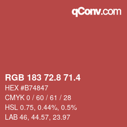 カラーコード: RGB 183 72.8 71.4 | qconv.com