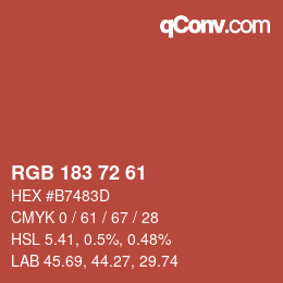Color code: RGB 183 72 61 | qconv.com