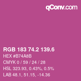 カラーコード: RGB 183 74.2 139.6 | qconv.com
