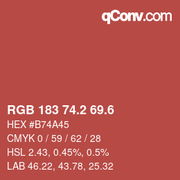 カラーコード: RGB 183 74.2 69.6 | qconv.com