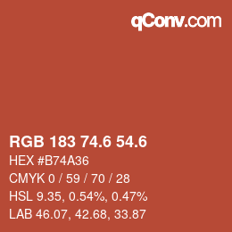 カラーコード: RGB 183 74.6 54.6 | qconv.com