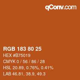 Color code: RGB 183 80 25 | qconv.com