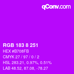 Color code: RGB 183 8 251 | qconv.com