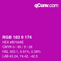 Color code: RGB 183 9 174 | qconv.com