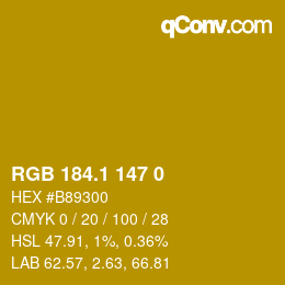 カラーコード: RGB 184.1 147 0 | qconv.com