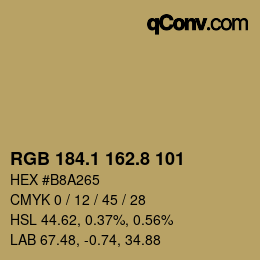 Color code: RGB 184.1 162.8 101 | qconv.com