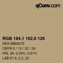 カラーコード: RGB 184.1 162.8 126 | qconv.com