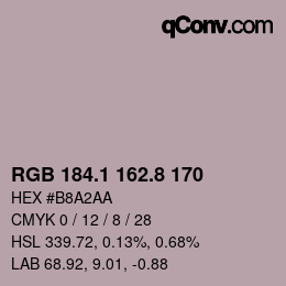 カラーコード: RGB 184.1 162.8 170 | qconv.com