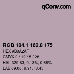 カラーコード: RGB 184.1 162.8 175 | qconv.com
