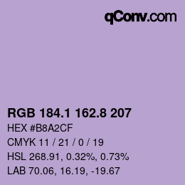 カラーコード: RGB 184.1 162.8 207 | qconv.com