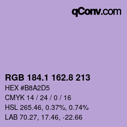 カラーコード: RGB 184.1 162.8 213 | qconv.com