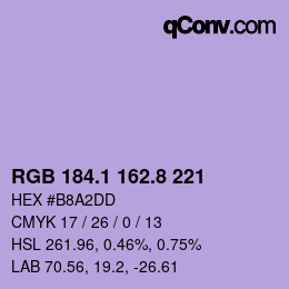 カラーコード: RGB 184.1 162.8 221 | qconv.com