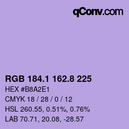カラーコード: RGB 184.1 162.8 225 | qconv.com