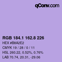カラーコード: RGB 184.1 162.8 226 | qconv.com