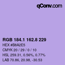 カラーコード: RGB 184.1 162.8 229 | qconv.com