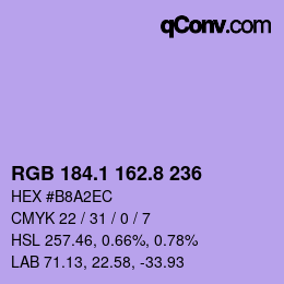 カラーコード: RGB 184.1 162.8 236 | qconv.com