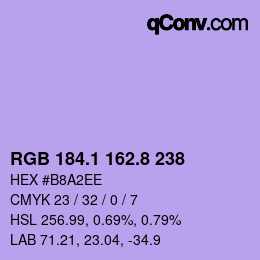 カラーコード: RGB 184.1 162.8 238 | qconv.com