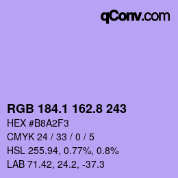 カラーコード: RGB 184.1 162.8 243 | qconv.com