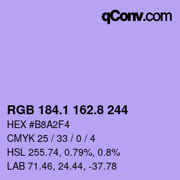 カラーコード: RGB 184.1 162.8 244 | qconv.com