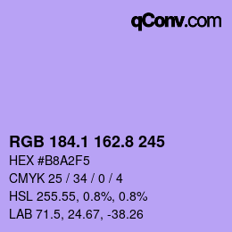 カラーコード: RGB 184.1 162.8 245 | qconv.com