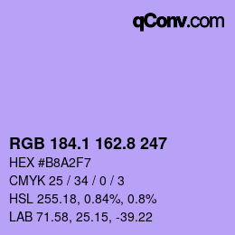 カラーコード: RGB 184.1 162.8 247 | qconv.com