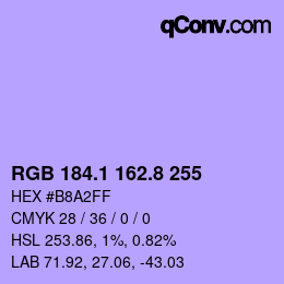 カラーコード: RGB 184.1 162.8 255 | qconv.com