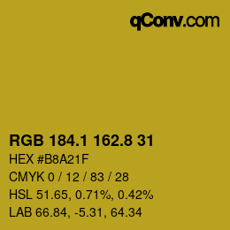 カラーコード: RGB 184.1 162.8 31 | qconv.com