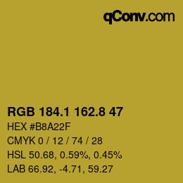 カラーコード: RGB 184.1 162.8 47 | qconv.com