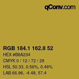 カラーコード: RGB 184.1 162.8 52 | qconv.com