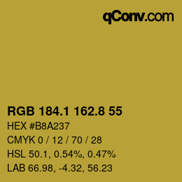 カラーコード: RGB 184.1 162.8 55 | qconv.com
