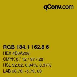 カラーコード: RGB 184.1 162.8 6 | qconv.com