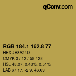 カラーコード: RGB 184.1 162.8 77 | qconv.com