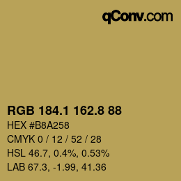カラーコード: RGB 184.1 162.8 88 | qconv.com