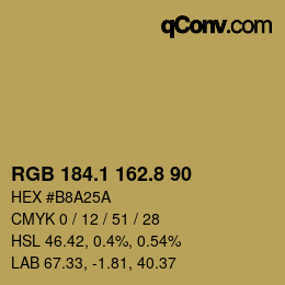 Color code: RGB 184.1 162.8 90 | qconv.com
