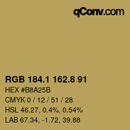 Color code: RGB 184.1 162.8 91 | qconv.com