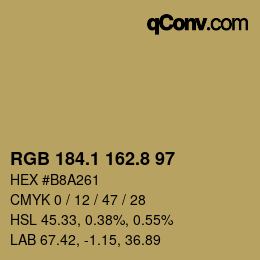 Farbcode: RGB 184.1 162.8 97 | qconv.com