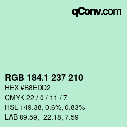 Color code: RGB 184.1 237 210 | qconv.com