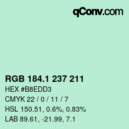 Color code: RGB 184.1 237 211 | qconv.com