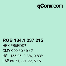 Color code: RGB 184.1 237 215 | qconv.com