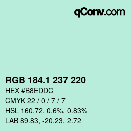 Color code: RGB 184.1 237 220 | qconv.com