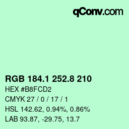 Color code: RGB 184.1 252.8 210 | qconv.com