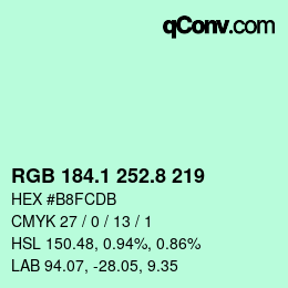 Color code: RGB 184.1 252.8 219 | qconv.com